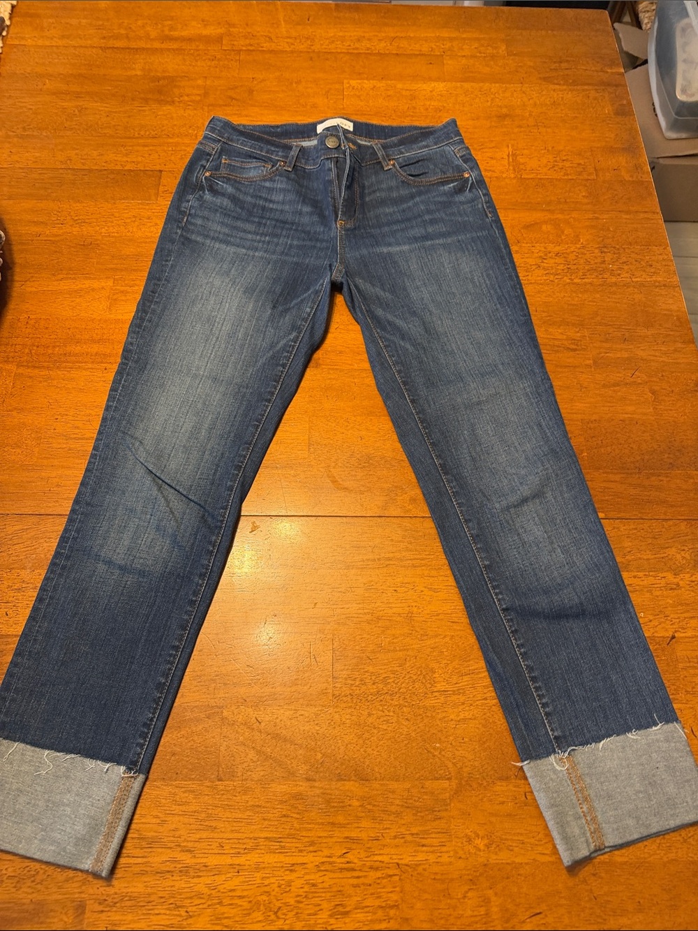 LOFT Blue Straight-Leg Jeans with Cuffed Hem